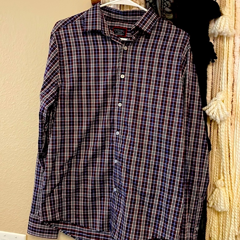 Wrinkle-Free Performance Flannel Taurino Long Sleeve Gray White & Red Check